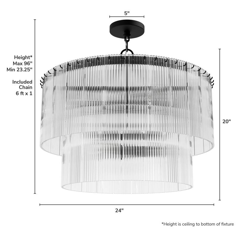 Hunter + Jasmine Roth Ontario Ribbed Glass Pendant Chandelier - Foyer, Dining Room, Kitchen Table or Island - Transitional, Glam