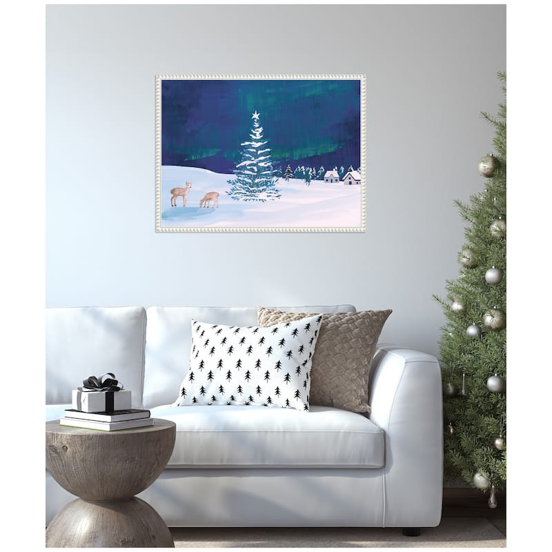 Kate and Laurel Sylvie Beaded Nothern Lights Winter Framed Canvas by Teju Reval
