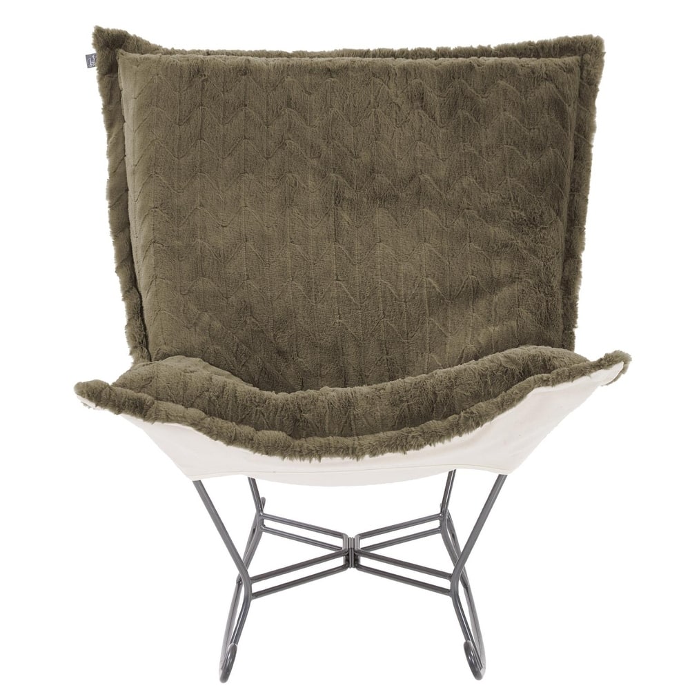 Allan Andrews Scroll Puff Rocker with Titanium Frame, Angora Collection