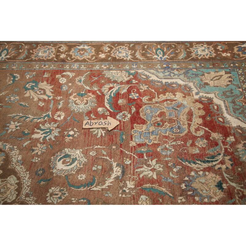 Hand Knotted Oriental 100% Wool Carpet Traditional Floral Brown Mashad Area Rug - 12' 1'' X 8' 10''