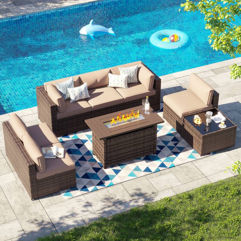 AOXUN Wicker Rattan Outdoor Sectional Sofa Set with Coffee Table