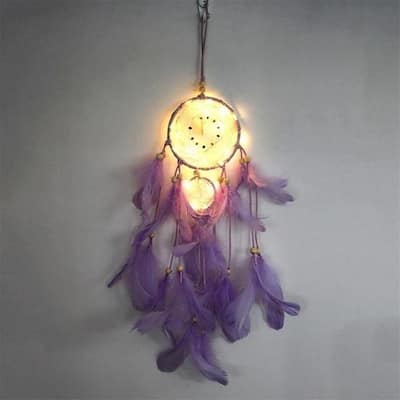 Dream Catcher LED Lighting Feather Dreamcatcher Girl Room Bell Bedroom Romantic Hanging Purple - Medium
