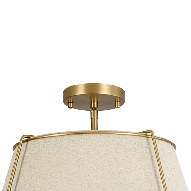Brass 4-Light Wide Drum Linen Ceiling Light - 17in Mid-Century