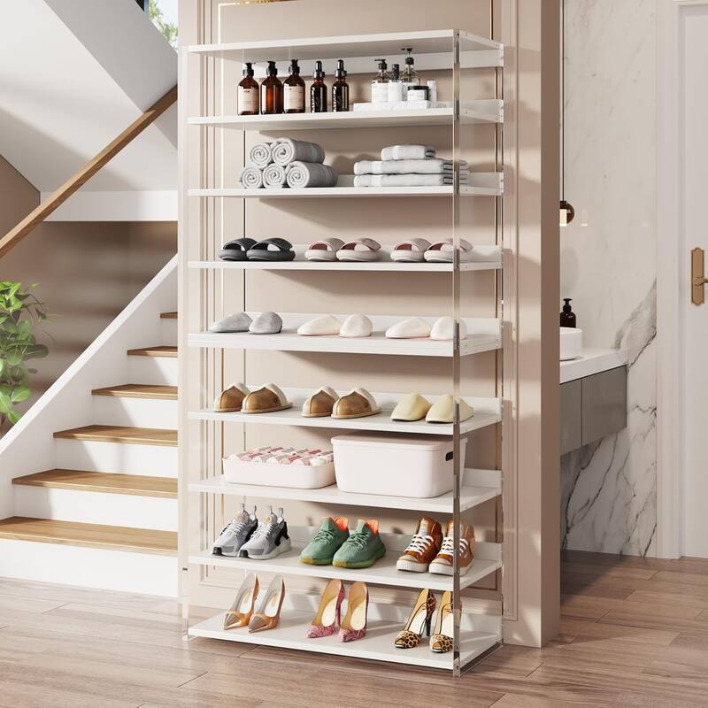 63" 8-Tier Acrylic Shoe Rack, Modern Shoe Storage, Shoe Organizer Display Shelf for Living Room, Entryway & Hallway