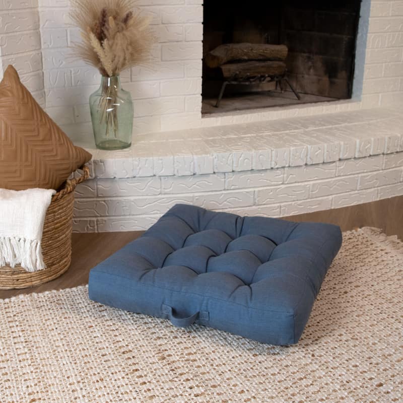 Sorra Home Sunbrella Square Tufted Floor Pillow with Handle - Spectrum Denim