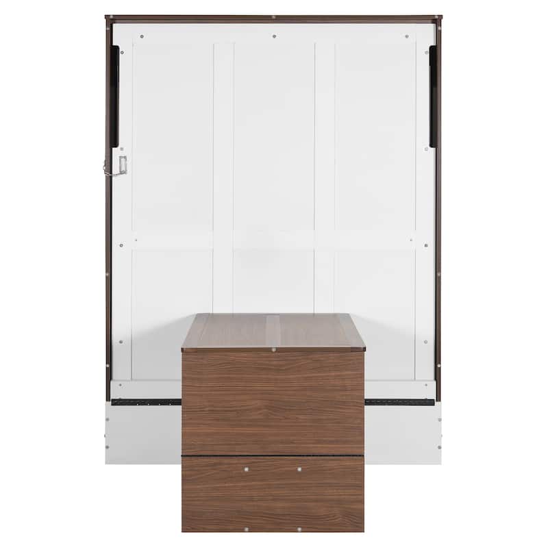 Full Size Murphy Bed Hidden Wall Cabinet Bed with Foldable Desk, Wooden Foldable Vertical Cabinet Bed Frame