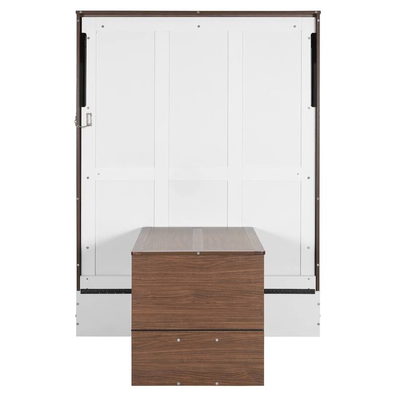 Full Size Murphy Bed Office Combo with Walnut Finish, Fold Down Bed w/ Workstation for Home Office Studio Contemporary Wall Bed