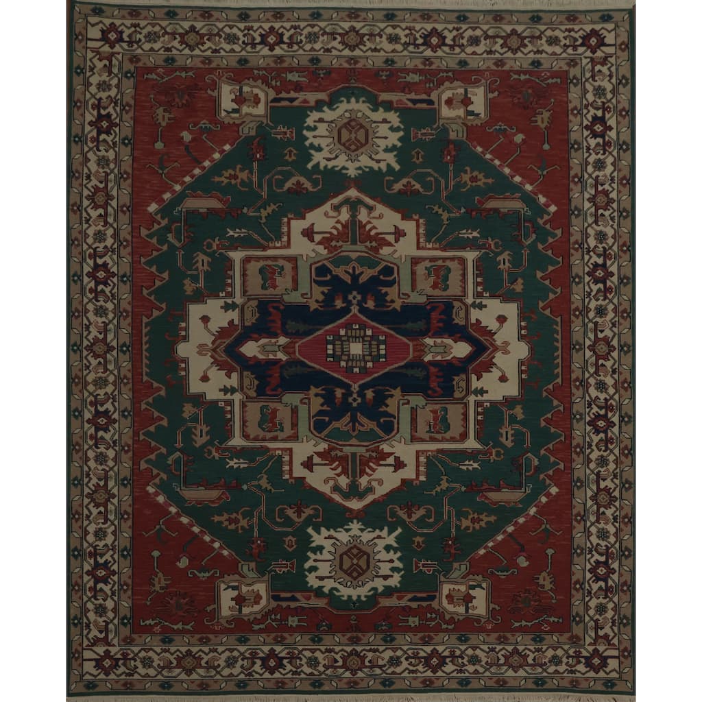 Hand Knotted Oriental 100% Wool Carpet Traditional Medallion Green Sumak Area Rug - 9' 9'' X 7' 11''