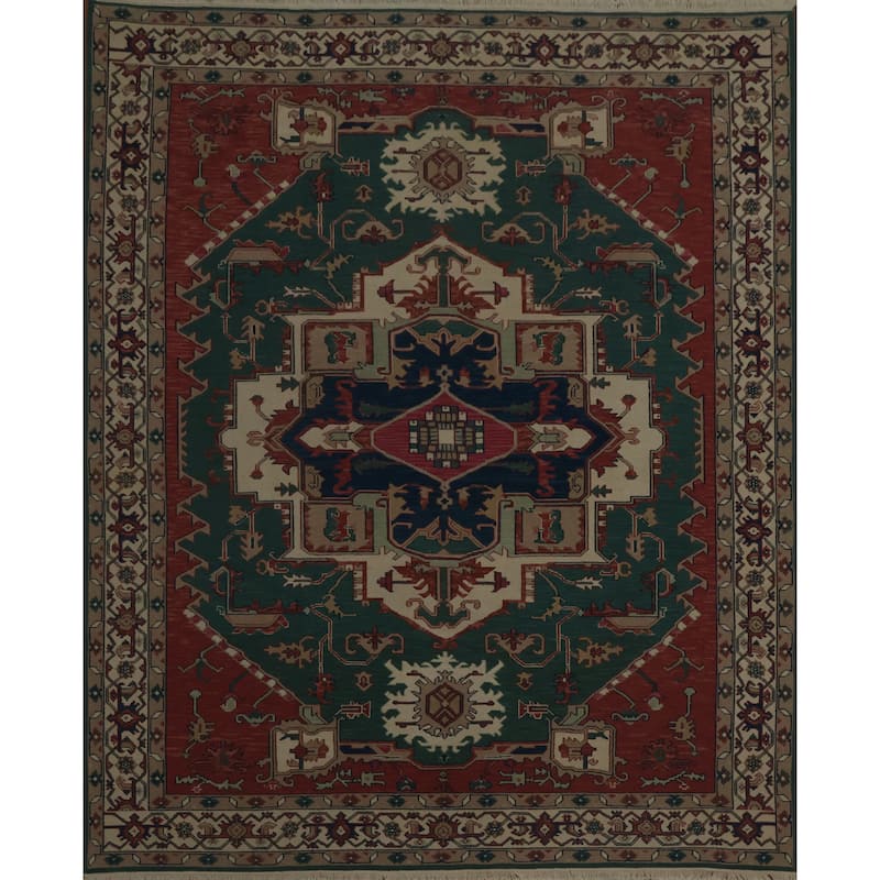 Hand Knotted Oriental 100% Wool Carpet Traditional Medallion Green Sumak Area Rug - 9' 9'' X 7' 11''