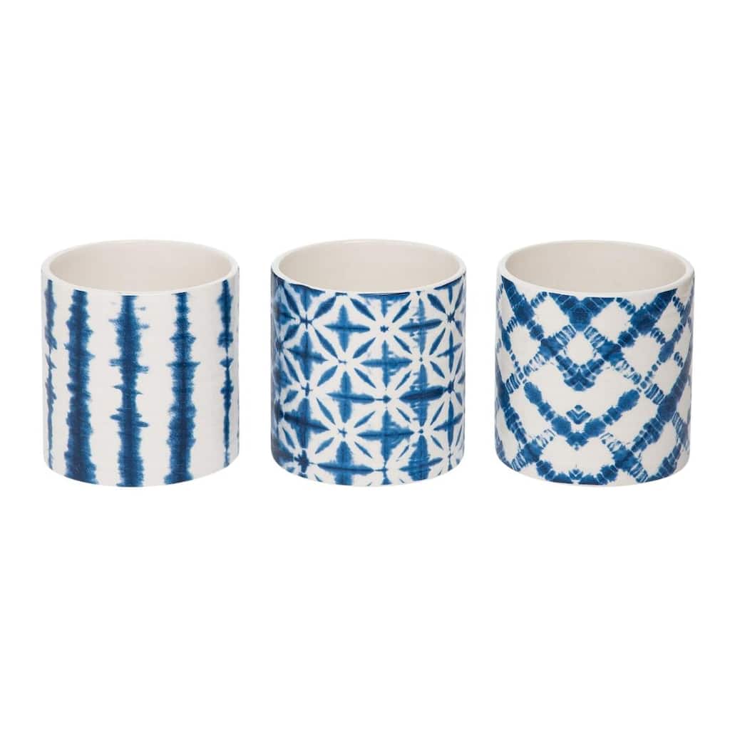 Transpac Ceramic Shibori Planters Set of 3 Spring Home Decorations