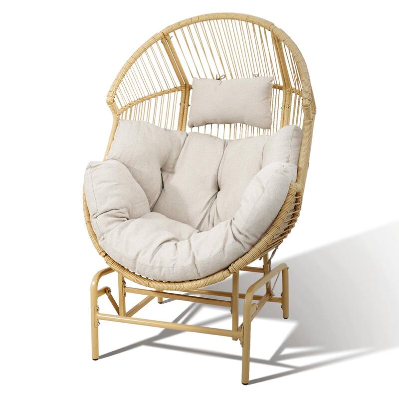 Patio Egg Glider Chair with Soft Cushion - Yellow