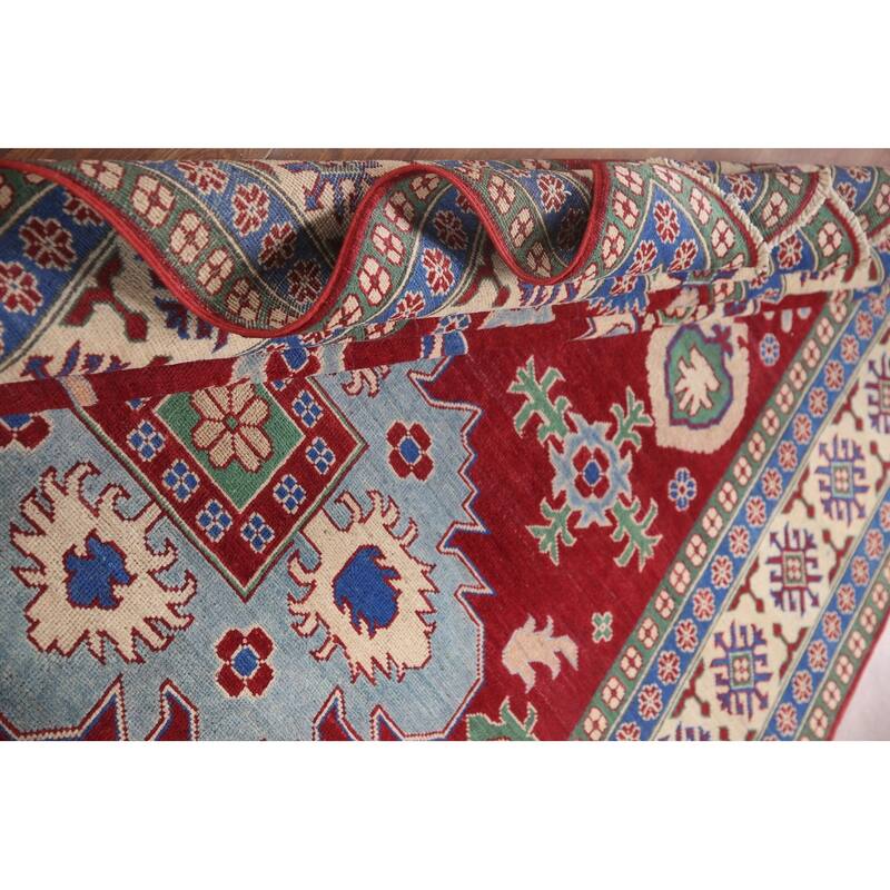 Hand Knotted Oriental 100% Wool Carpet Traditional Geometric Red Kazak Area Rug - 9' 9'' X 6' 6''