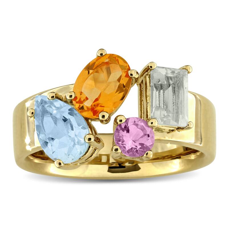 Miadora 2 3/5ct TGW Sky Blue Topaz Madeira Citrine Green Quartz Pink Amethyst Ring in Yellow Plated Sterling Silver