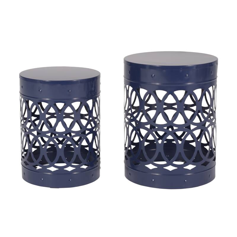 Outdoor Delight Powder-coated Iron End table, Set of 2, Black - Navy Blue