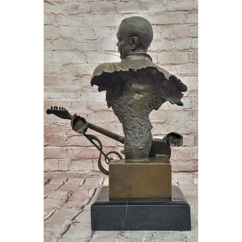 Black Guitarist Musician Bronze Bust Statue Sculpture Figure Original Art 17 Inches X 12 Inches