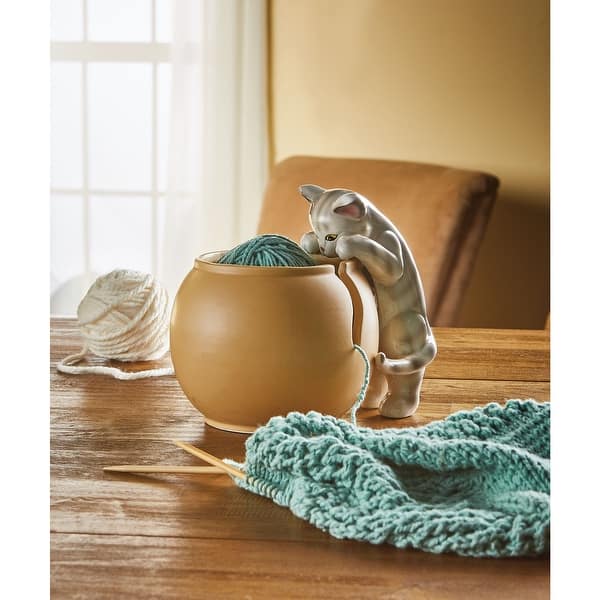 Shop Art Artifact Curious Cat Knitting Bowl Cute Ceramic