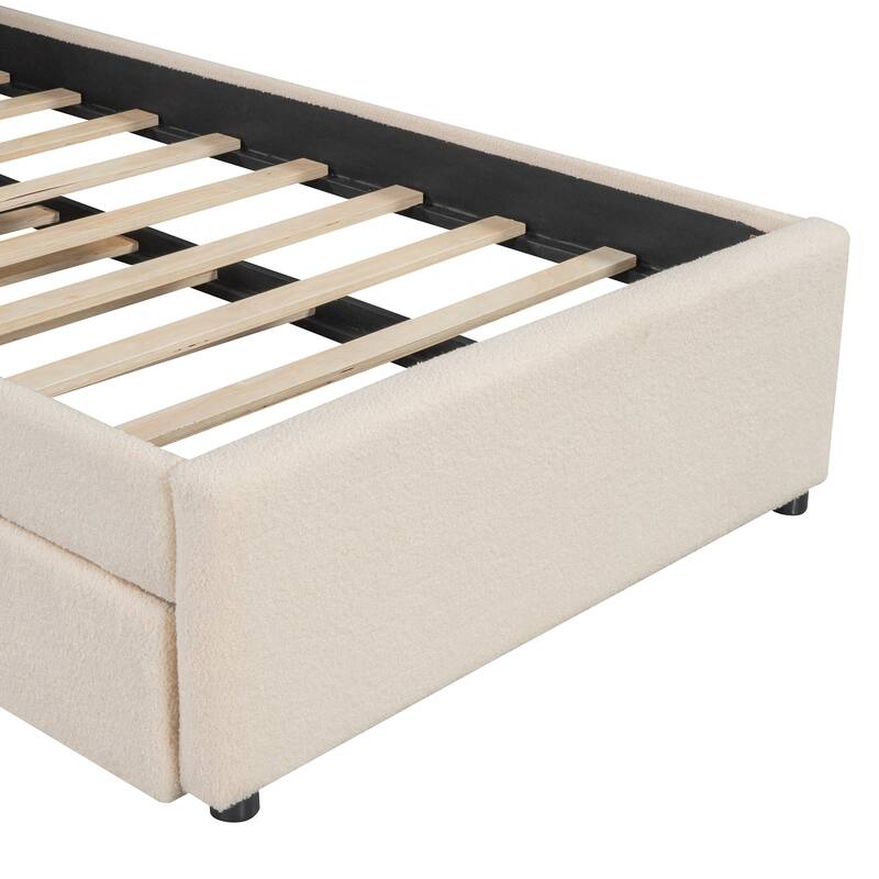 Cozy Twin Upholstered Platform Bed with LED Lights, Stripe Headboard, and Trundle for Extra Sleeping Space
