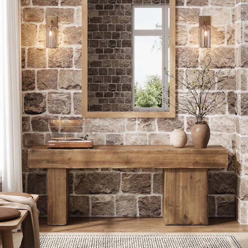 47" Solid Wood Bench, Rustic Farmhouse Entryway Bench