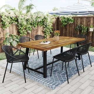 Mid-Century Modern 7-Piece Outdoor Dining Set with 6 Stackable Chairs ...