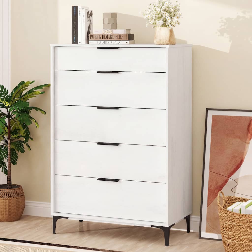 Gymax Freestanding 5-drawer Dresser w/Sturdy Metal Legs Interlock
