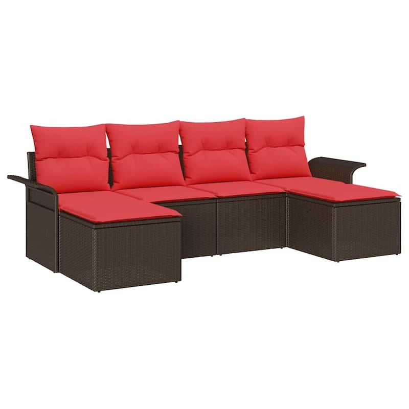 vidaXL 6 Garden Sofa Set with Cushions Black/Brown/Grey Poly Rattan - 98.8 x 46.1 x 27.2