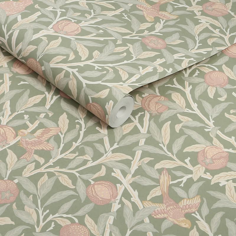 William Morris Bird & Pomegranate Rose Garden Wallpaper