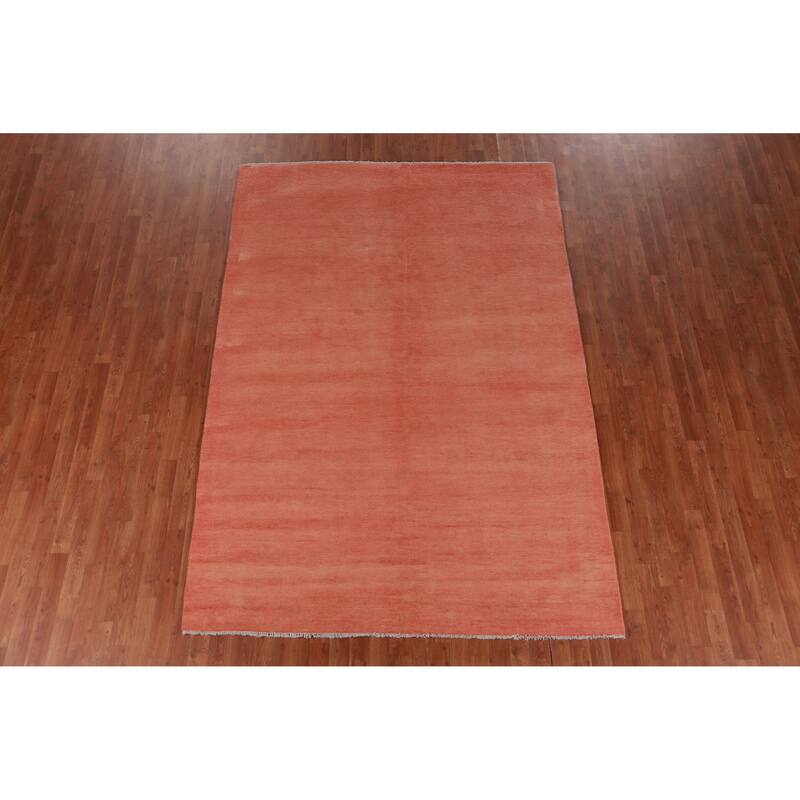 Hand Knotted Oriental 100% Wool Carpet Modern Solid Coral Gabbeh Area Rug - 9' 1'' X 6' 3''