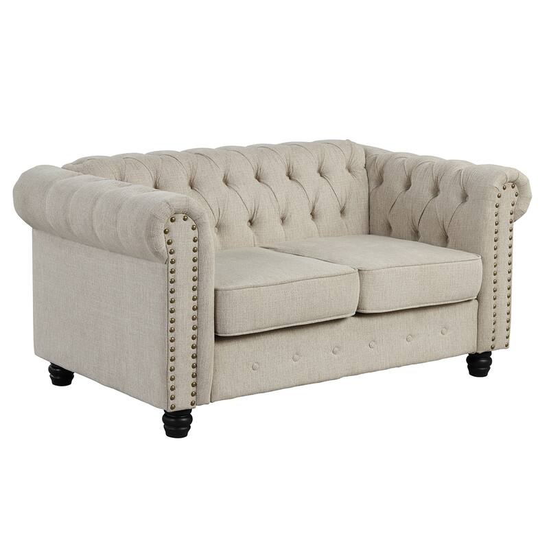 Morden Fort Tufted Upholstered Chesterfield set Loveseat, Sofa 2 PCS for Living Room, Fabric, Linen