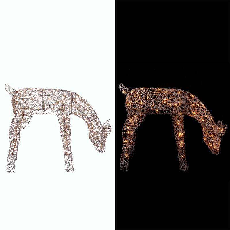 Alpine Corporation Outdoor Rattan Grazing Christmas Reindeer Lawn Decoration with White Halogen Lights