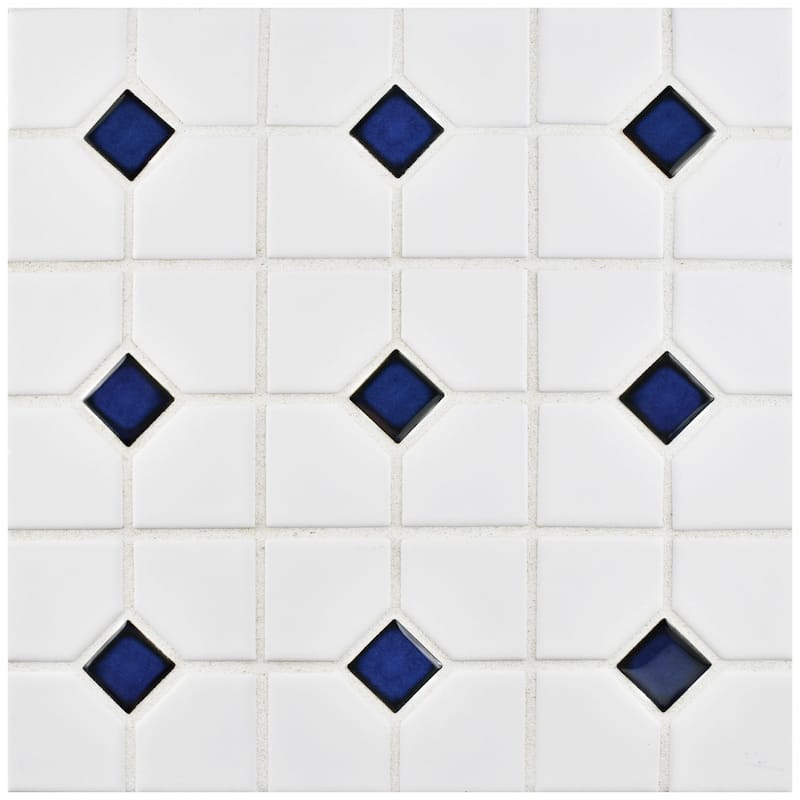 Merola Tile Oxford Matte White w/ Cobalt Dot 11-3/8" x 11-3/8" Porcelain Floor and Wall Tile