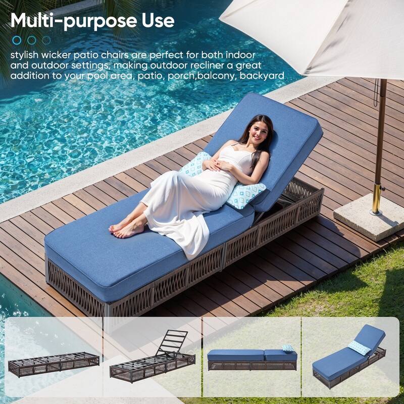 Pocassy 5 Pieces Patio Chaise Lounge Chair with Adjustable Backrest