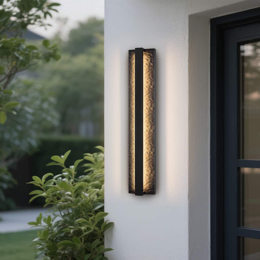 Outdoor LED Wall Light Handmade Textured Linear Black Wall Sconces