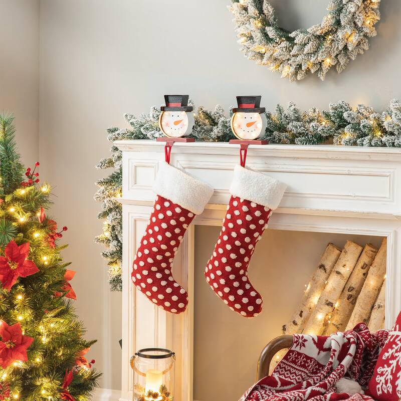 Glitzhome Christmas Marquee LED Star Snowman Tree Gingerbread Stocking Holders Mantel Ornament