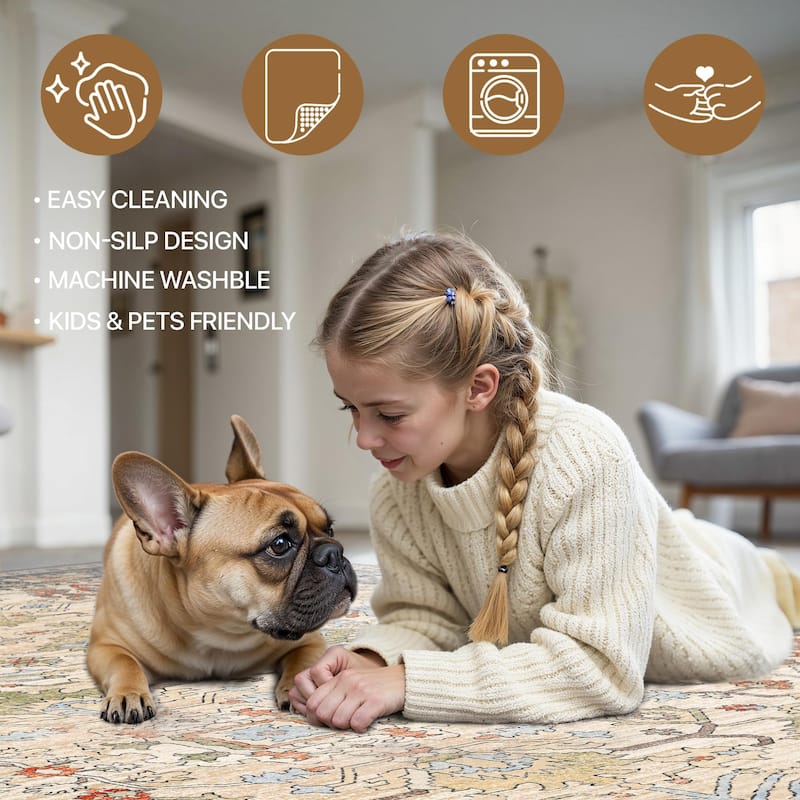 Mcow Modern Machine Washable Low Pile Lightweight Soft Print Area Rugs