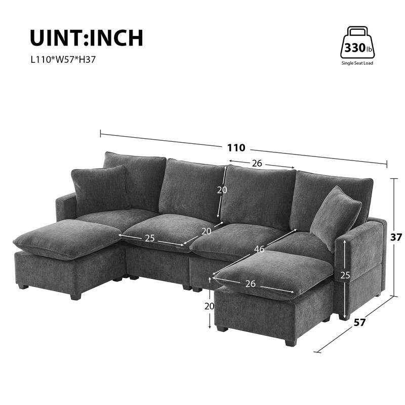 Modern U Shape Chenille Sectional Modular Sofa,2 Pillows, Freely Combinable