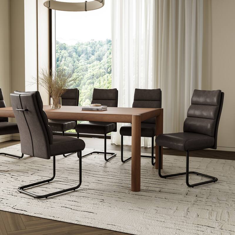 Modern Faux Leather and Metal Dining Chair, Set of 2