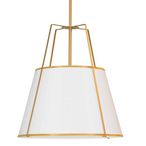 Dainolite Trapezoid Contemporary Gold Luxury Pendant Light Modern Pendant Light w/ White Tapered Drum Shade