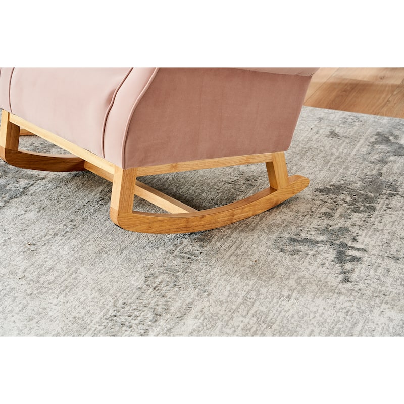 Velvet Upholstered Glider Rocking Chair, Glider Rocking Chair with Fabric Seat, High Back Armchair with Wood Base