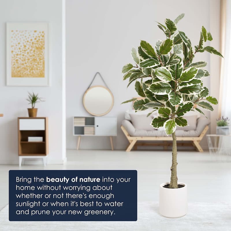 American Art Decor Artificial Faux Tree in White Tapered Ceramic Pot