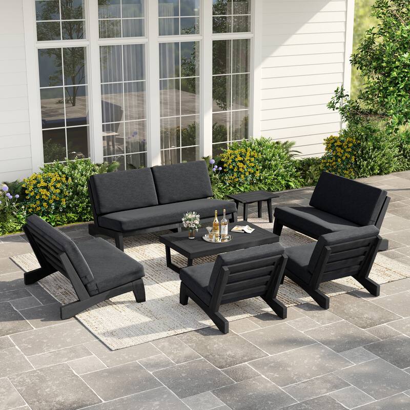 Casual Large Teak Outdoor Patio Conversation Set