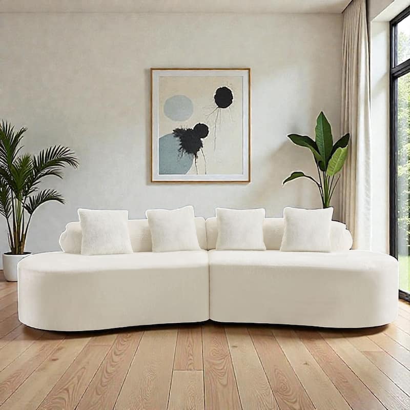 Modern Curved Flannelette Sofa, Simple Multi Seater Couch with Pillows for Living Room Lounge Space