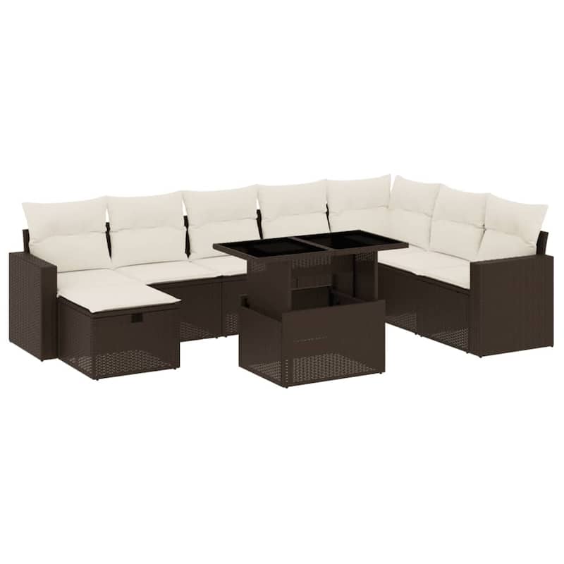 vidaXL Patio Sofa Set with Cushions Outdoor Furniture 9 Piece Poly Rattan - 21.7 x 39.4 x 28.7 in