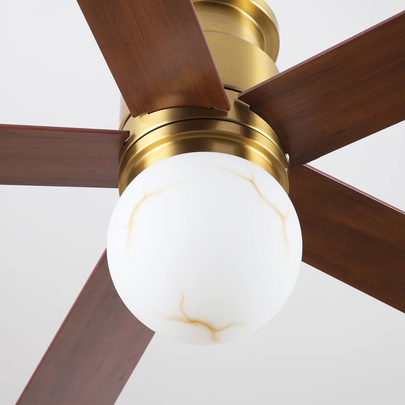 52" Modern Globe Frosted Glass Gold Flush Mount Ceiling Fan with Light and Remote