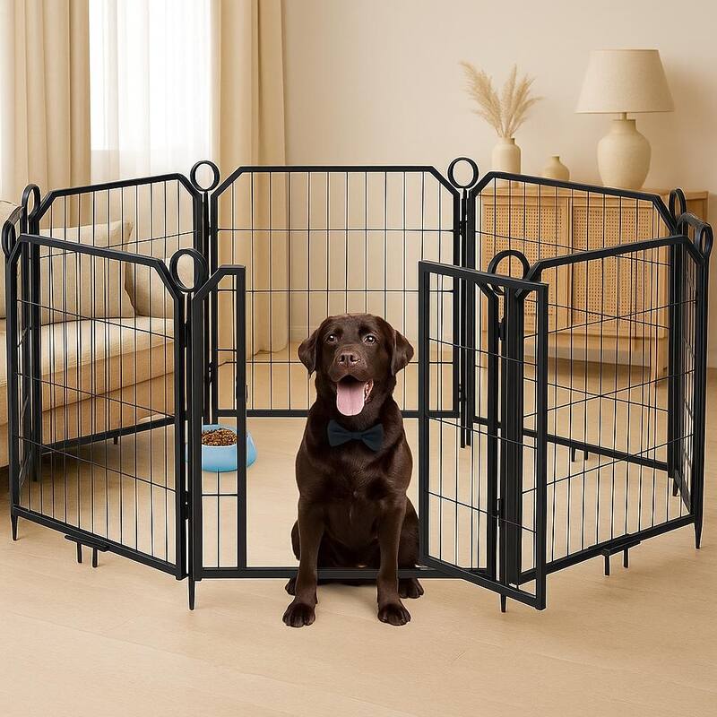 Indoor/Outdoor Dog Playpen, with Lockable Door & Anti-Rust Coating - 8 Panels 32 Inch