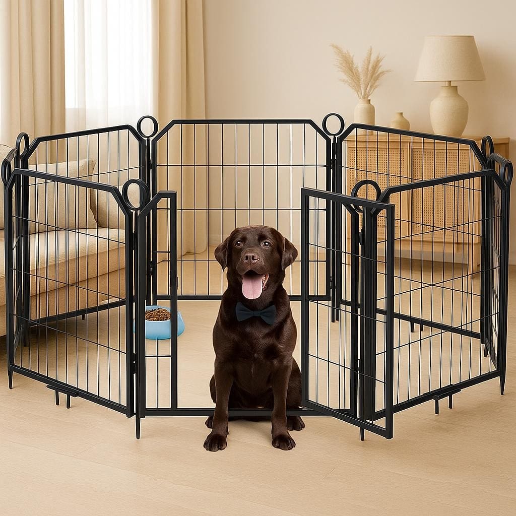 Indoor/Outdoor Dog Playpen, with Lockable Door & Anti-Rust Coating