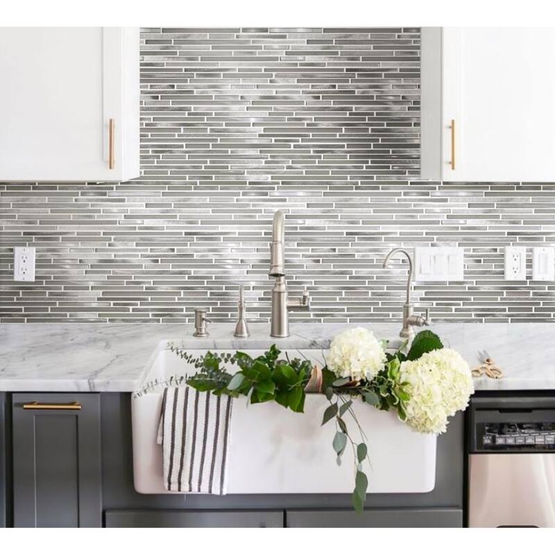 Apollo tile 12" x 12" Waterfall Glossy Matte White Glass Metal Tile (4.83 sq ft/case) - 5 Pack