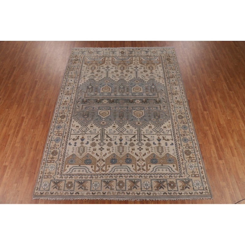 Ivory & Gray Khotan Oriental Area Rug Handmade Wool Carpet - 8'9"x 11'10"
