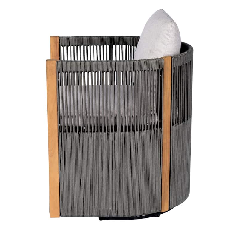 Christopher Knight Home - Faye 5-Piece Outdoor Acacia Wood Swivel Dining Set with Rope Cushioned Chairs & Curved-Leg Round Table