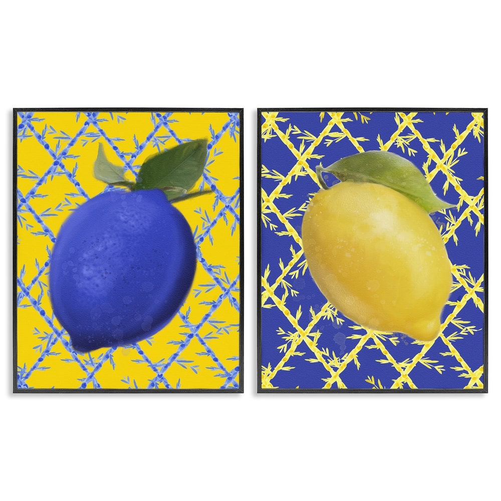 Stupell Bold Blue & Yellow Lemons Framed Giclee Art Design By Matthew Piotrowicz (Set of 2)