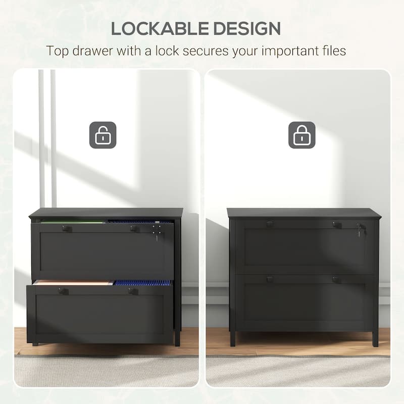 HOMCOM Lateral File Cabinet with 2 Drawers for Home Office, Filing Cabinet with Lock, Adjustable Hanging Bar for Letter, A4